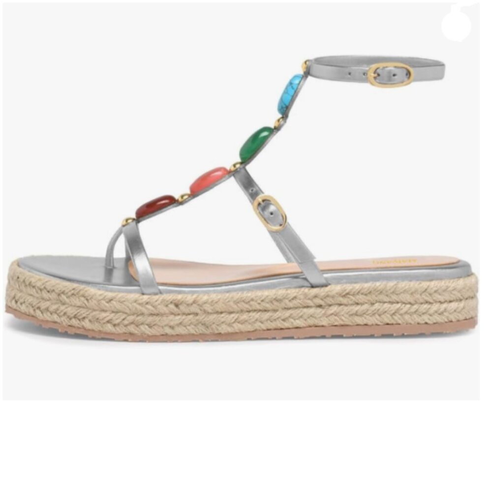 Maiyang Silver Charming Jewelled T-Strap Espadrille Platform Open Toe Sandals